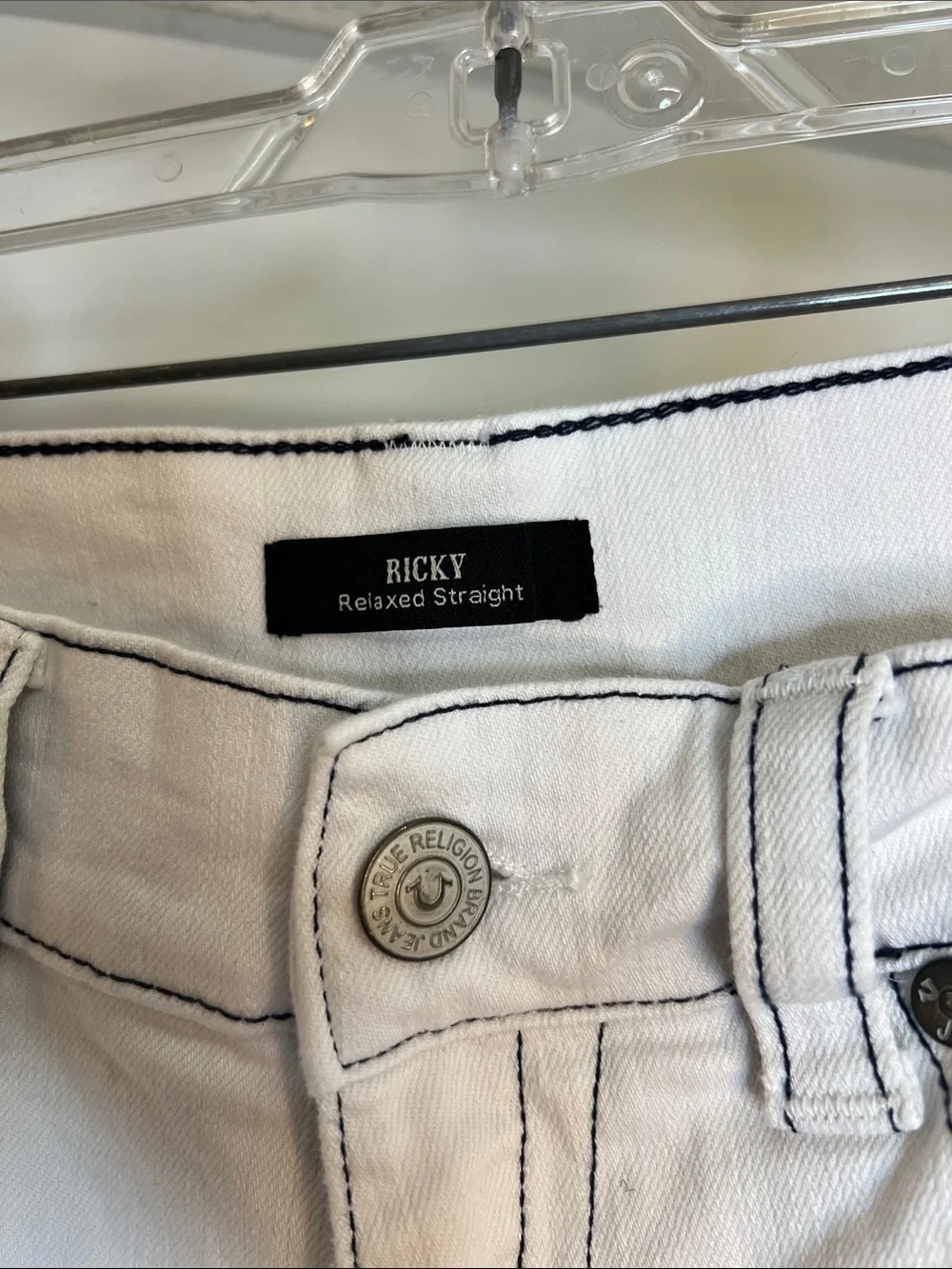 True Religion White Ricky Relaxed Straight Leg Jeans- 34x33